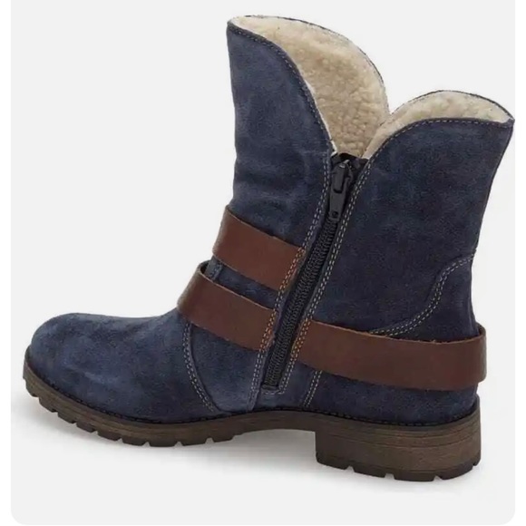 Women’s Size 7W Naturalizer N5 Comfort Talley Blue Leather Upper Sherling Bootie - Picture 2 of 13